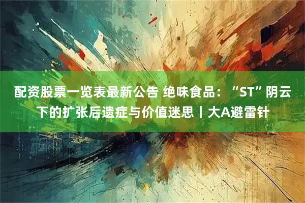 配资股票一览表最新公告 绝味食品：“ST”阴云下的扩张后遗症与价值迷思丨大A避雷针